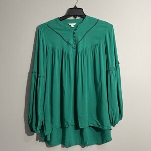 Cato Women’s Green Ruffle Trim Long Sleeve Top Size 18/20W Boho Casual Blouse